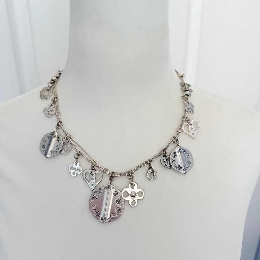 Metal statement station adjustable length funky charm statement necklace